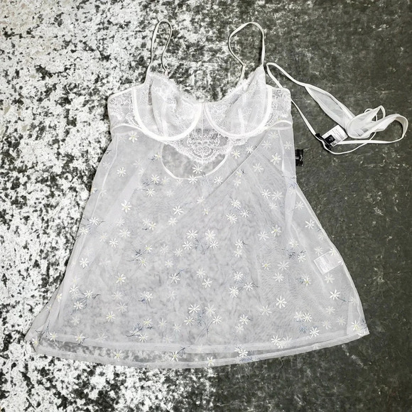 INC International Concepts Daisy-Embroidered Babydoll Lingerie Chemise - Picture 2 of 9